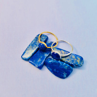 Lapis Lazuli gold and silver gemstone rings with crystals