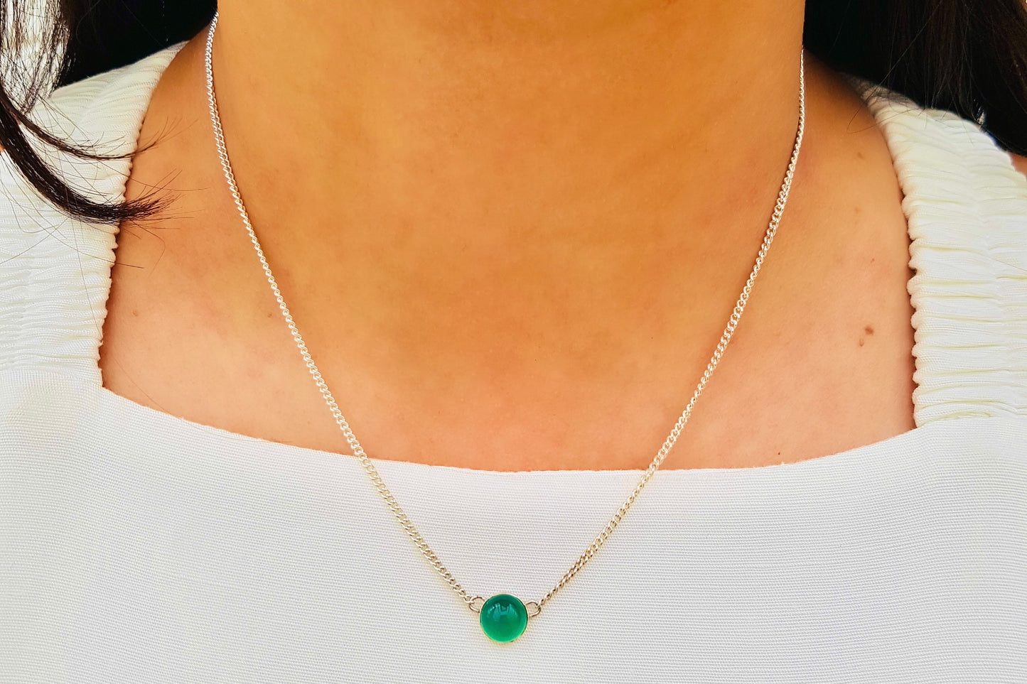 GEMINI Green Agate Necklace in Sterling Silver