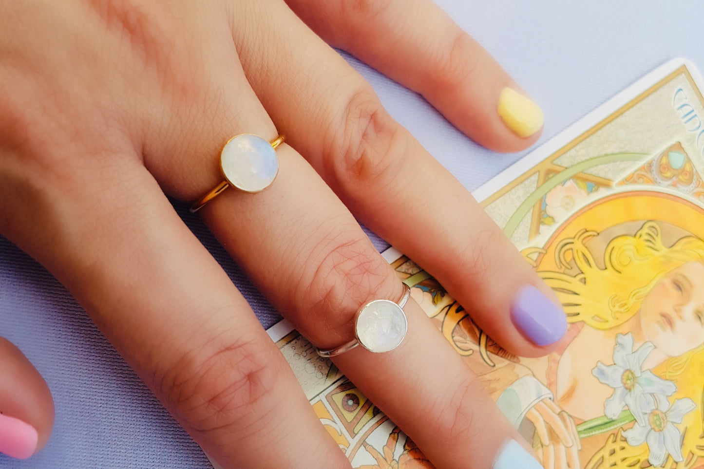 CANCER Rainbow Moonstone Ring in Sterling Silver