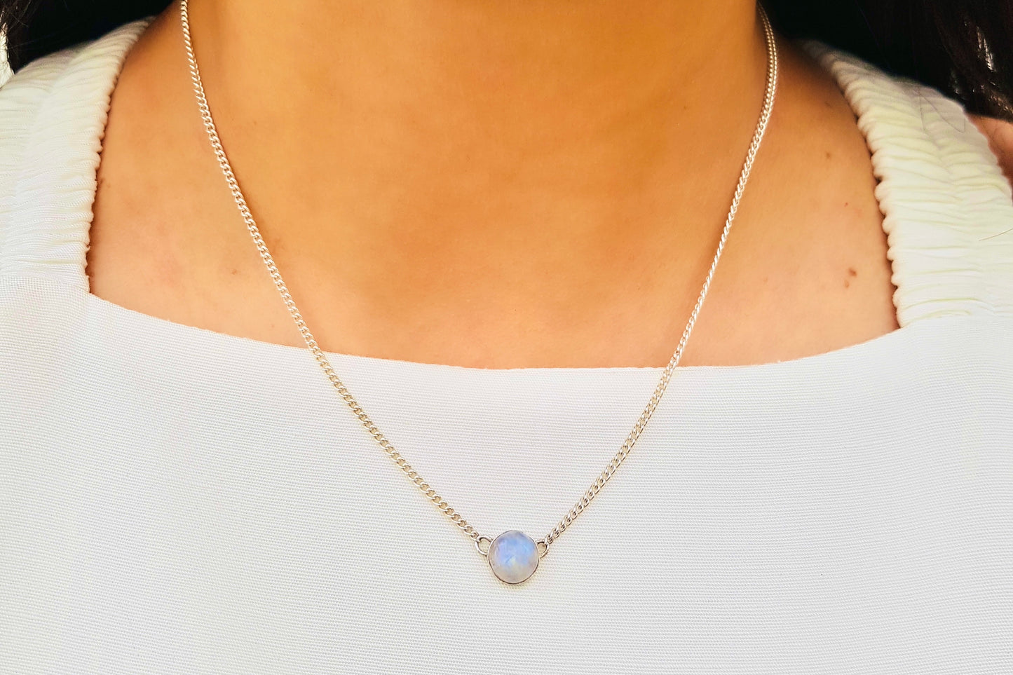 CANCER Rainbow Moonstone Necklace in Sterling Silver